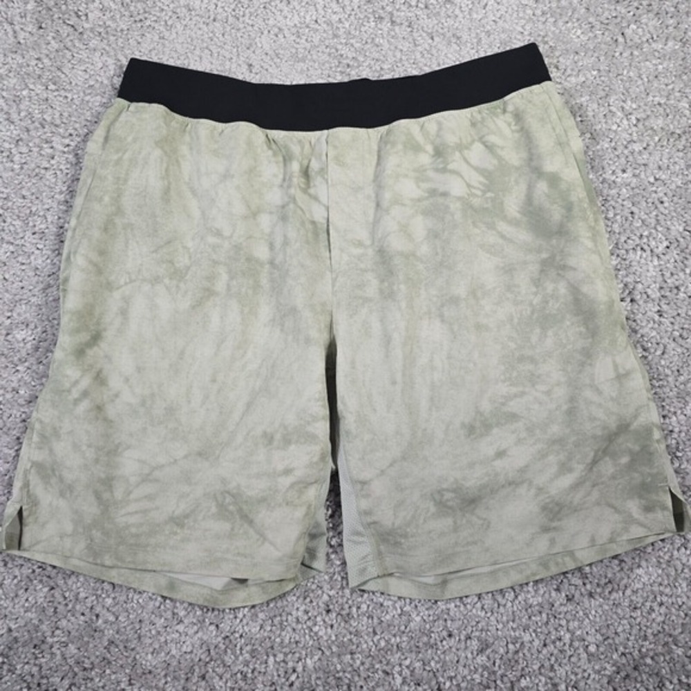 Fabletics Mens Tie Dye Athletic Shorts 2XL Green Black‎ Liner Activewear